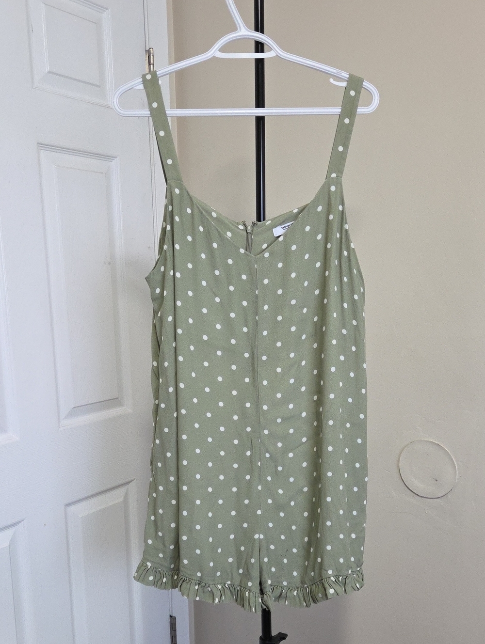 Smash + Tess Olive Green Polka Dot Cami Romper